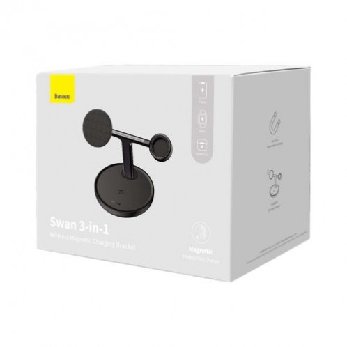 Baseus Wireless Charger Swan stand 3-in-1 Magnetic charger with TypeC cable 15W, 1m Black (WXTE000101) DA2906829-011