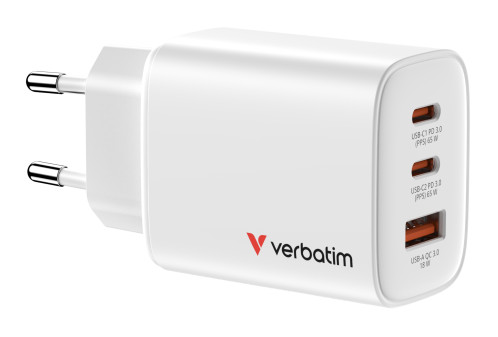 Verbatim Essentials GaN Charger 65W 2xUSB-C/1xUSB-A weiß 32353 202458-02