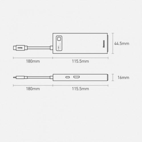 Baseus HUB Metal Glam Series 5-in-1 (3xUSB-A 3.0, Type-C male, Type-C female, HDMI-A), Gray EU (WKWG020013) DA2139930-025