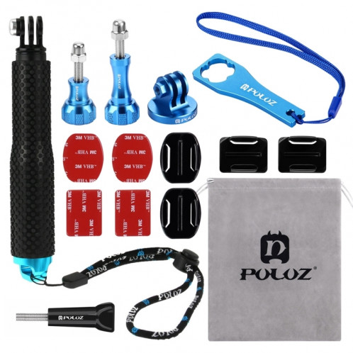 PULUZ 16 en 1 kit combiné d'accessoires en métal CNC (vis + supports de surface + adaptateur pour trépied + monopied extensible + sac de rangement + clé) pour GoPro HERO4 Session / 4/3 + / 3/2/1 SPKT222-00