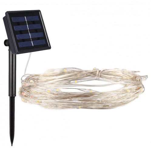 10m 100 LED SMD 0603 IP65 Panneau solaire imperméable à l'eau Lampe à fil en argent Fil de fée Lumière décorative (Lumière colorée) S119CL4-07