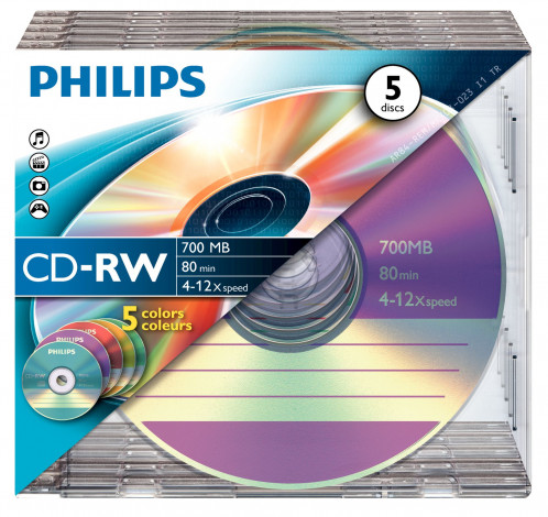 1x5 Philips CD-RW 80Min 700MB 4-12x SL Colour 513522-03