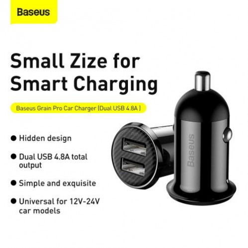 Baseus Car Charger Grain Pro Dual USB 4.8A Black (CCALLP-01) DA307480-013