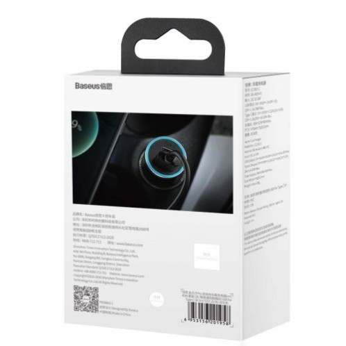 Baseus Car Charger Golden Contactor Pro Dual Quick Charger U+C, PD 3.0, QC 4+, SCP FCP AFC (with USB Type C 1m cable) Gray (TZCCJD-0G) DA768136-016