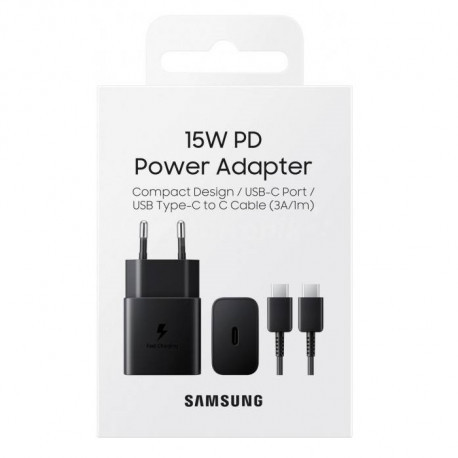 Samsung EP-T1510XBE Chargeur Secteur Complet Adaptateur 15W & Câble USB Type-C vers Type-C Noir Emballage Original 709843-05