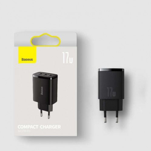 Baseus Travel Charger Compact wall Charger U+U+U, 17W EU black (CCXJ020101) DA529794-018