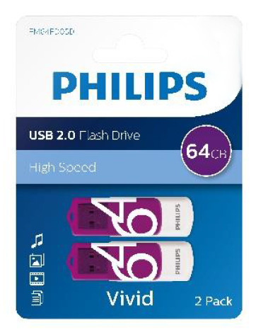 Philips USB 2.0 64GB Vivid Edition pourpre Lot de 2 513032-03