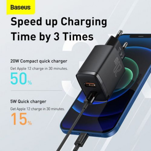 Baseus Travel Charger Compact Quick Charger U+C 20W EU Black (CCXJ-B01) DA628605-016