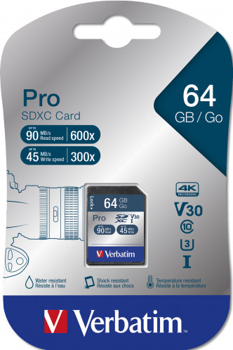 Verbatim SDXC carte Pro 64GB Class 10 UHS-I 47022 111876-03
