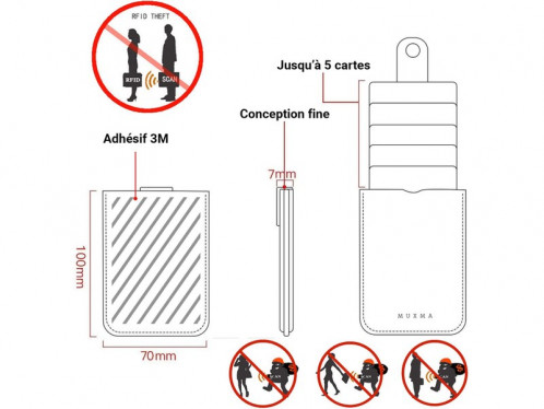 Porte-cartes adhésif 5 emplacements anti RFID pour iPhone et smartphone Gris ACSGEN0037-04