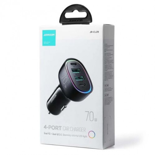 Joyroom Car Charger U+U+C+C, 2xQC 3.0, 2xPD, 70W, RGB, Black (JR-CL29) DO913816-06