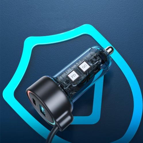 Joyroom Car Charger 3-in-1, C+U with Type-C Coiled Cable 1.5m, 55W, Black (JR-CL07) DO838255-09