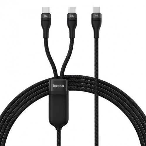Baseus Universal Cable, Flash Series II 2-in-1 Fast Charging Cable (Type-C to Type-C + Type-C) 100W, 1.5m, Black (CASS060001) DA821605-02