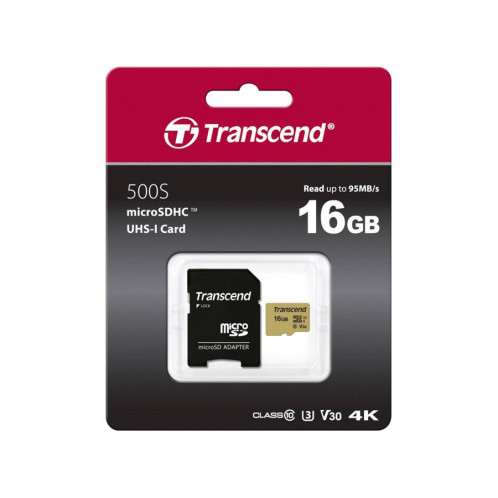 Transcend microSDHC 500S 16GB Class 10 UHS-I U3 V30 + adapt. 380473-02