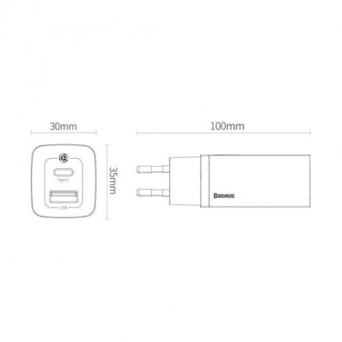 Baseus Travel Charger GaN2 Lite Quick Charger C+U QC 3.0 PD 3.0 65W EU White (CCGAN2L-B02) DA1866900-012