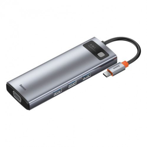 Baseus HUB Metal Gleam Series 9-in-1 Multifunctional (Type-C to 3x USB3.2/PD 100W/VGA Full HD 60Hz/HDMI 4K/TF+SD card/ RJ45) Space Gray (CAHUB-CU0G) DA387397-016