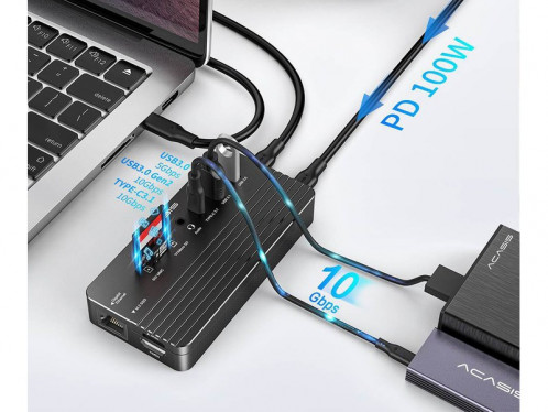 Dock USB-C 10 ports avec emplacement SSD M.2 NVMe Acasis CM073 Noir ADPACS0001-04