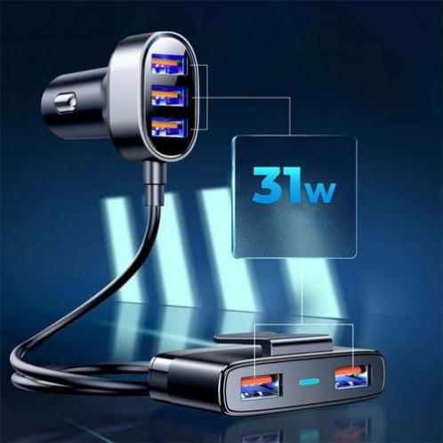 Joyroom Car Charger 5-in-1, U+U+U+U+U 31W, Black (JR-CL03) DO475283-013