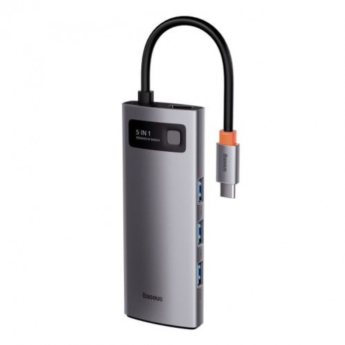 Baseus HUB Metal Glam Series 5-in-1 (3xUSB-A 3.0, Type-C male, Type-C female, HDMI-A), Gray EU (WKWG020013) DA2139930-025