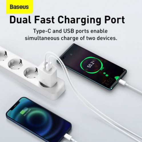 Baseus Travel Charger Compact Quick Charger U+C 20W EU White (CCXJ-B02) DA720532-015