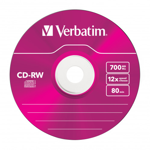 1x5 Verbatim CD-RW 80 / 700MB 10x Speed, Colour, Slim 545977-00