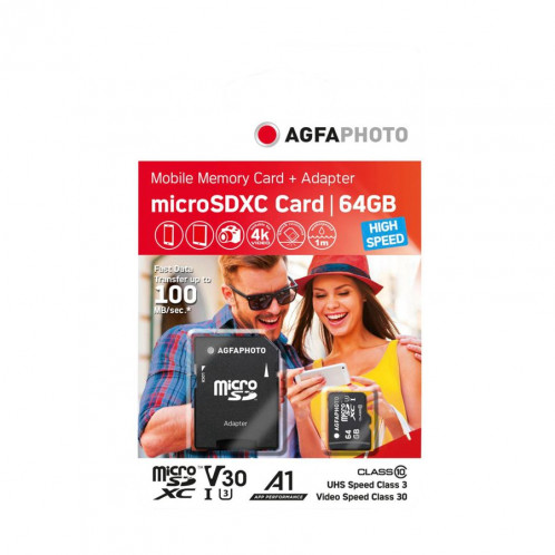 AgfaPhoto MicroSDXC UHS-I 64GB High Speed Class 10U1+Adaptateur 646548-02