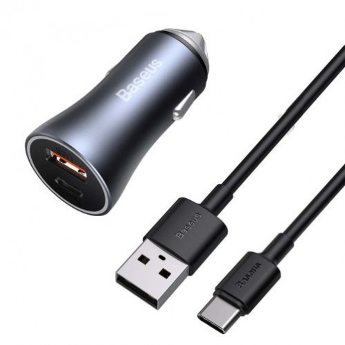 Baseus Car Charger Golden Contactor Pro Dual Quick Charger U+C, PD 3.0, QC 4+, SCP FCP AFC (with USB Type C 1m cable) Gray (TZCCJD-0G) DA768136-016