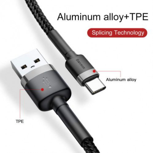 Baseus Type-C Cafule Cable 3A 1m Gray + Black (CATKLF-BG1) DA192893-09
