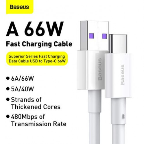 Baseus Type-C Superior series fast charging data cable 66W (11V/6A) 1m White (CATYS-02) DA190195-011