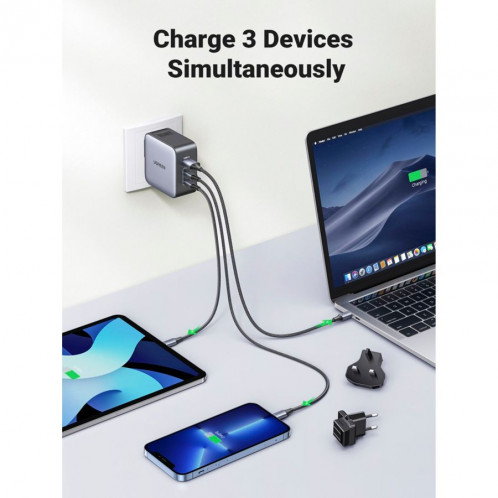 UGREEN USB-A+2*USB-C 65W GaN Worldwide Travel Fast Charger 784450-06