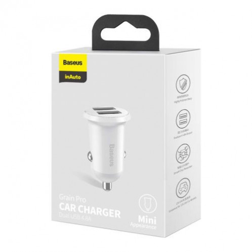 Baseus Car Charger Grain Pro Dual USB 4.8A White (CCALLP-02) DA314220-013