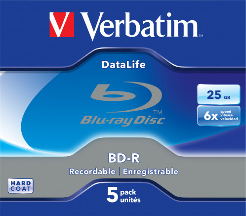 1x5 Verbatim BD-R Blu-Ray 25GB 6x Speed Datalife No-ID Jewel 217296-04