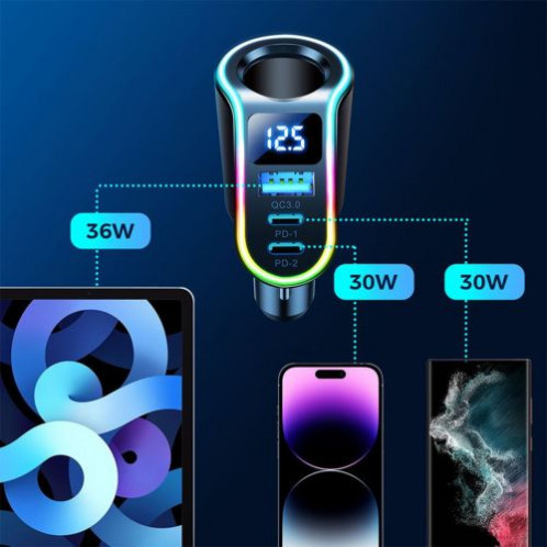 Joyroom Car Charger 4-in-1, Bluetooth Fm Transmitter C+C+U+Cigarette, PD 150W, Black (JR-CL21) DO952336-011