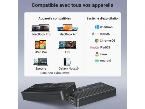 Dock USB-C 10 ports avec emplacement SSD M.2 NVMe Acasis CM073 Noir ADPACS0001-04