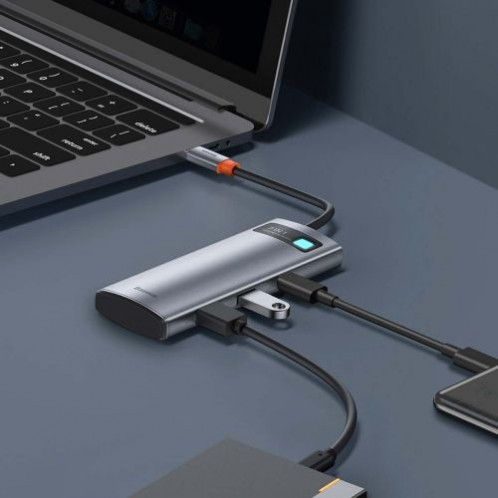 Baseus HUB Metal Gleam series 7-in-1 Multifunctional (Type-C to 2x USB 3.0, PD 100W / HDMI 4K 30Hz / RJ45 1Gbps, Type-C basic) Gray (WKWG020113) DA2678519-024