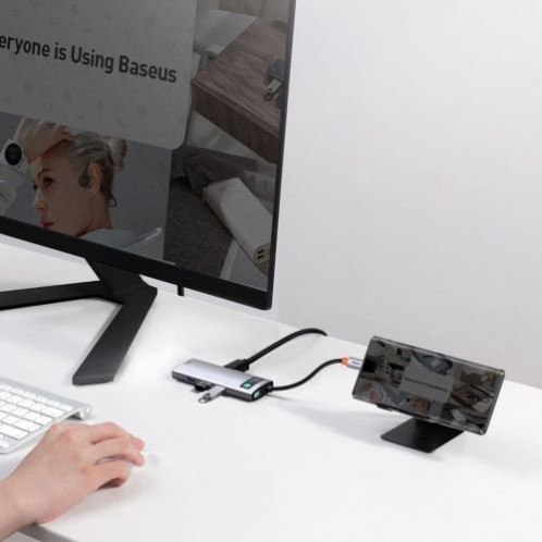 Baseus HUB Metal Glam Series 5-in-1 (3xUSB-A 3.0, Type-C male, Type-C female, HDMI-A), Gray EU (WKWG020013) DA2139930-025