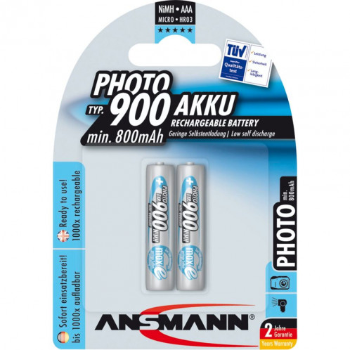 1x2 Ansmann maxE NiMH piles 900 Micro AAA 800 mAh PHOTO 619330-03