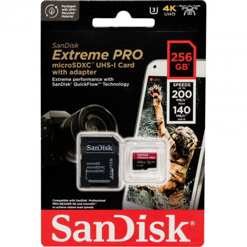 SanDisk microSDXC 256GB Extreme Pro A2 C10 V30 UHS-I U3 732958-01