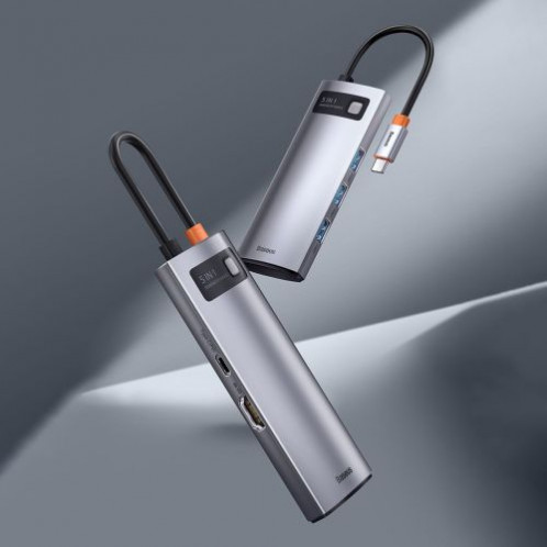 Baseus HUB Metal Glam Series 5-in-1 (3xUSB-A 3.0, Type-C male, Type-C female, HDMI-A), Gray EU (WKWG020013) DA2139930-025