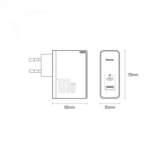 Baseus Travel Charger GaN5 Pro Quick wall charger C+U, PD3.0, QC4.0 +, AFC, 100W EU Black (CCGP090201) DA3226607-024