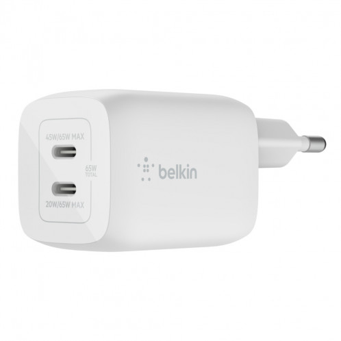 Belkin BOOST Chargeur 65W 2xUSB C, PD 3.0 PPS blanc WCH013vfWH 751319-06