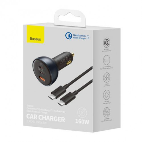 Baseus Car Charger Fast charger U+C+C, PD 3.0, QC 5.0, PPS, (with C+C cable 100W (20V/1.5A) 1m) 160W, Black (TZCCZM-0G) DA2243937-05