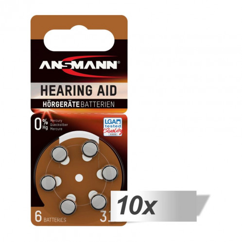10x6 Ansmann Zinc-Air 312 (PR41) Batterie pour Appareil Auditif 486859-03