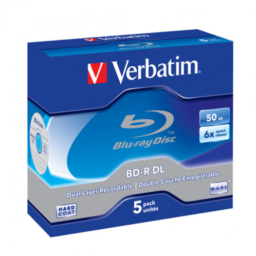 1x5 Verbatim BD-R Blu-Ray 50GB 6x Speed, étui blanc & bleu 776552-03