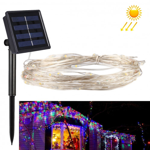 10m 100 LED SMD 0603 IP65 Panneau solaire imperméable à l'eau Lampe à fil en argent Fil de fée Lumière décorative (Lumière colorée) S119CL4-07