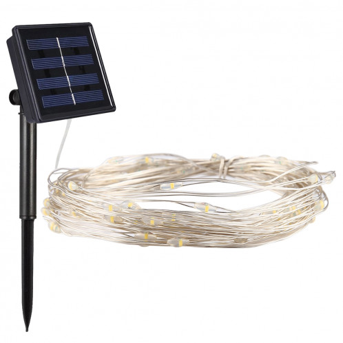 10m 100 LED SMD 0603 IP65 Panneau solaire imperméable à l'eau Lampe à fil en argent Fil de fée Lumière décorative (lumière blanche) S119WL1-07
