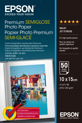 Epson Premium semi-brillant Papier 10x15, 50 feuilles 251 g 205366-03