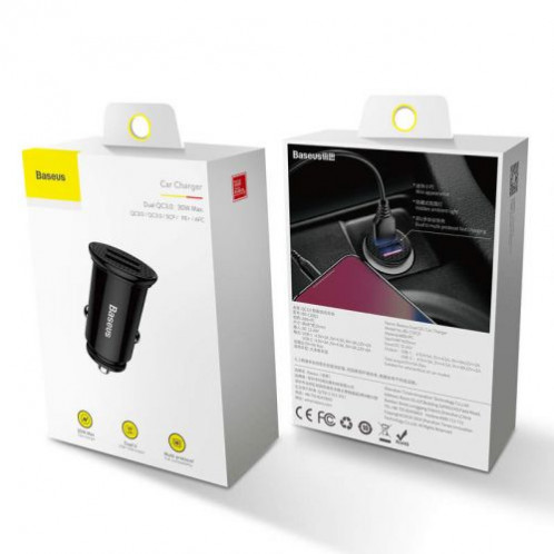 Baseus Car Charger Circular Plastic A+A Dual Quick Charge 3.0 30W Black (CCALL-YD01) DA547606-010