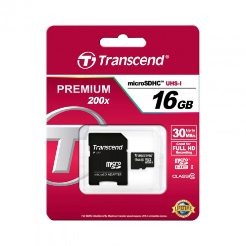 Transcend microSDHC 16GB Class 10 + adaptateur SD 511574-03