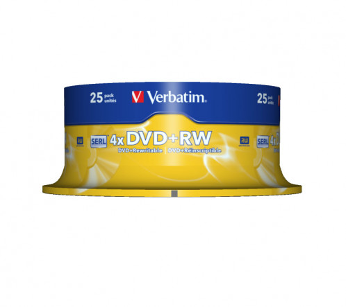 1x25 Verbatim DVD+RW 4,7GB 4x Speed, mat argent 804200-03